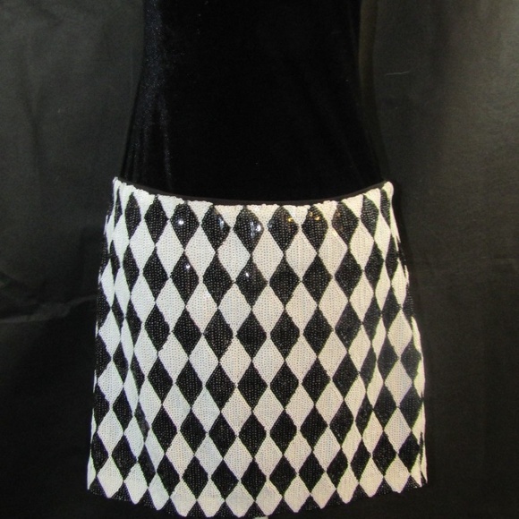 BEBE Womans Black and White Harlequin Sequin Mini - Picture 3 of 6